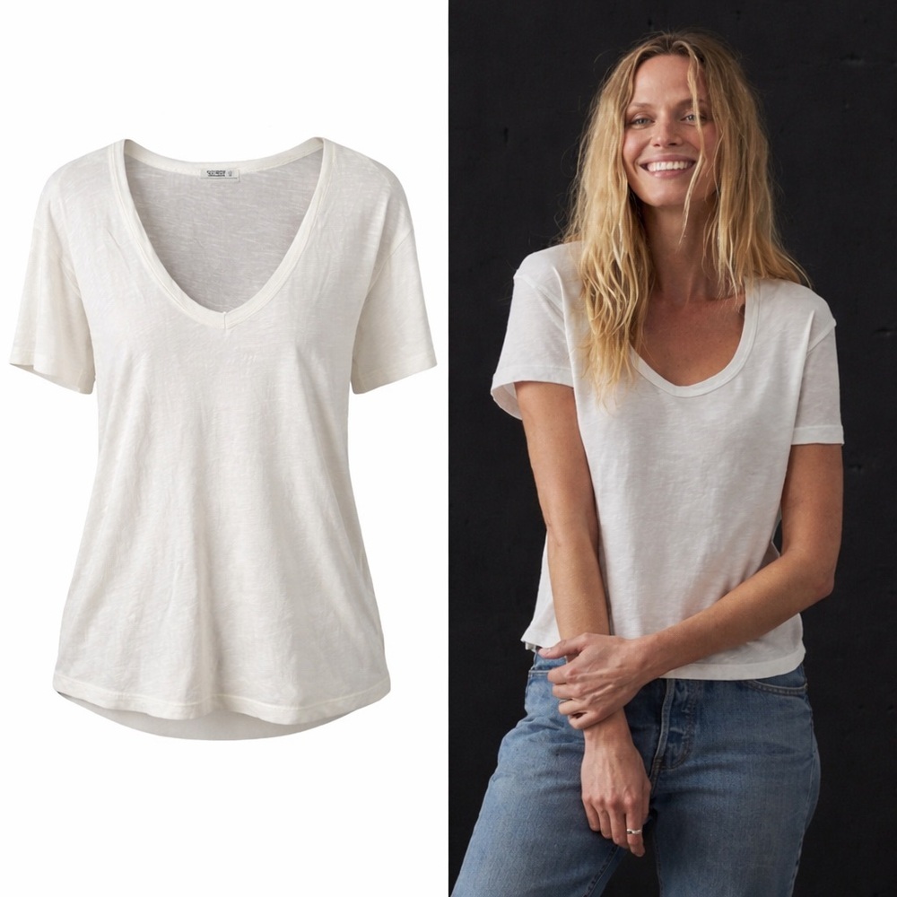 Buck Mason | White Slub Cotton V-Neck Tee | 100% Cotton | Made USA | XL